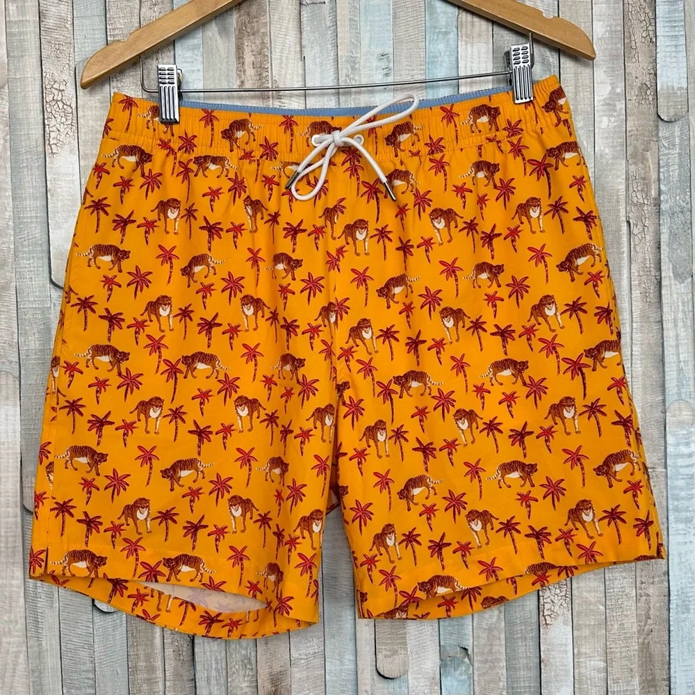 Bonobos M Riviera Tropical Tiger Print Swim Trunk Shorts Palm Tree Recycled - Picture 1 of 9